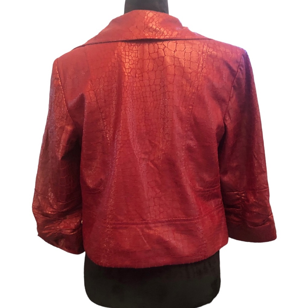 Anthracite Red Faux Crocodile Moto Jacket size 6 - Picture 9 of 11
